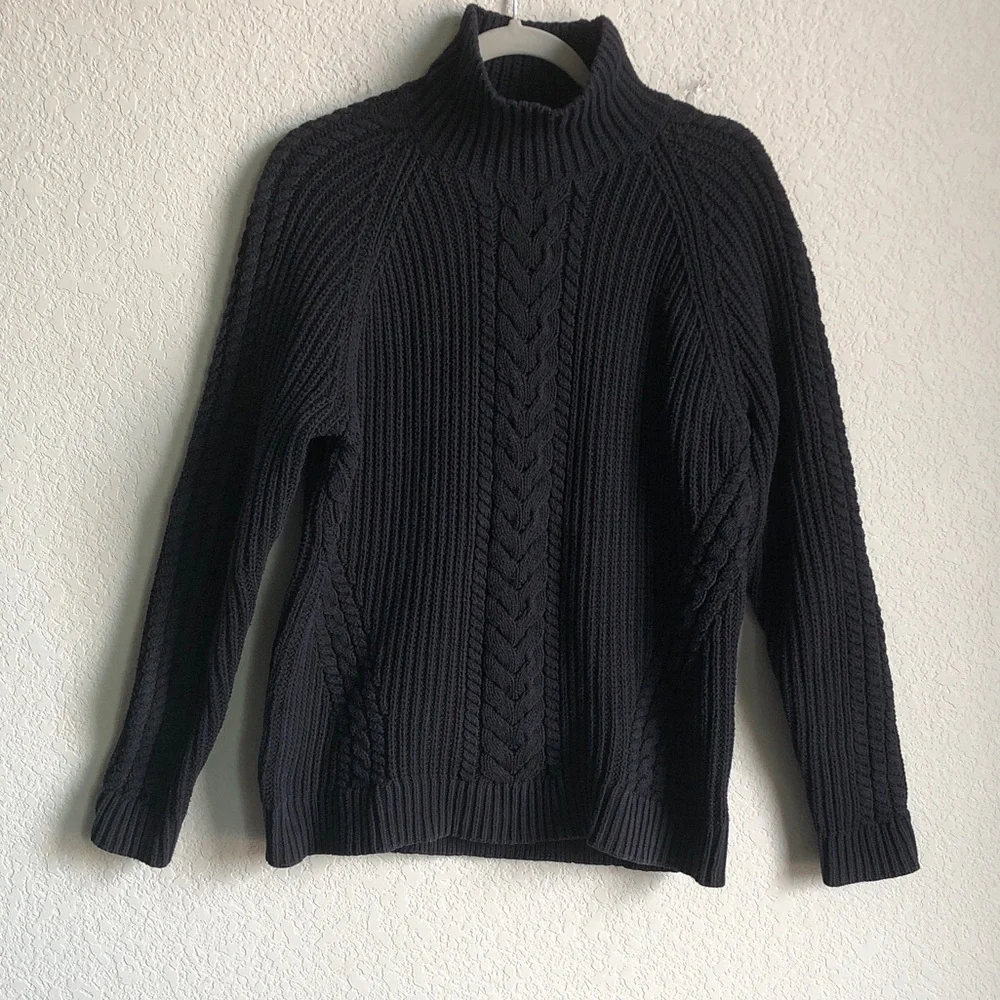 Lululemon Bring The Cozy Sweater Black Cotton Cable Knit Turtleneck